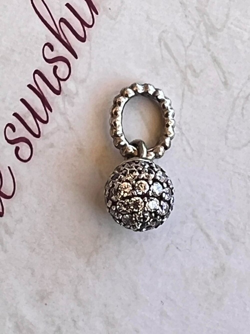 Authentic Pandora Silver Pave Ball Pendant #398690C01